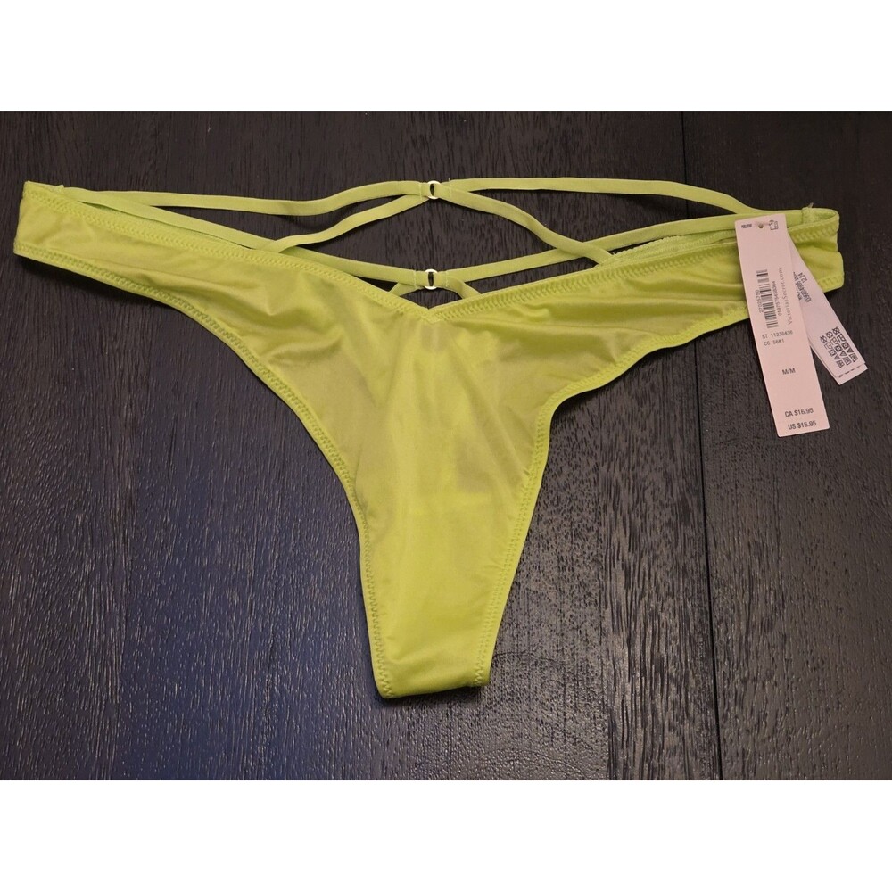 NEW Victoria's Secret High Leg Thong In Citron Satin Silky Strappy Panty - M